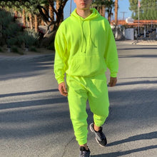 Load image into Gallery viewer, Neon Green Style Men's Fashion Tracksuit Solid 2 Pieces Long Sleeve Hoody+Loose Swearpants Casual Sportsuit Men 2019 Newest OMSJ
